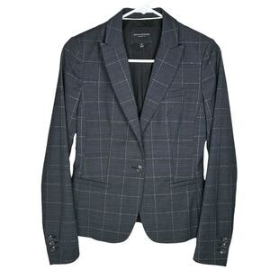 Banana Republic Blazer Womens 2 Gray Wool Blend Plaid Jacket Office Career